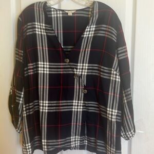 EST 1945 navy /red/white plaid cuffed shirt w button detail szL